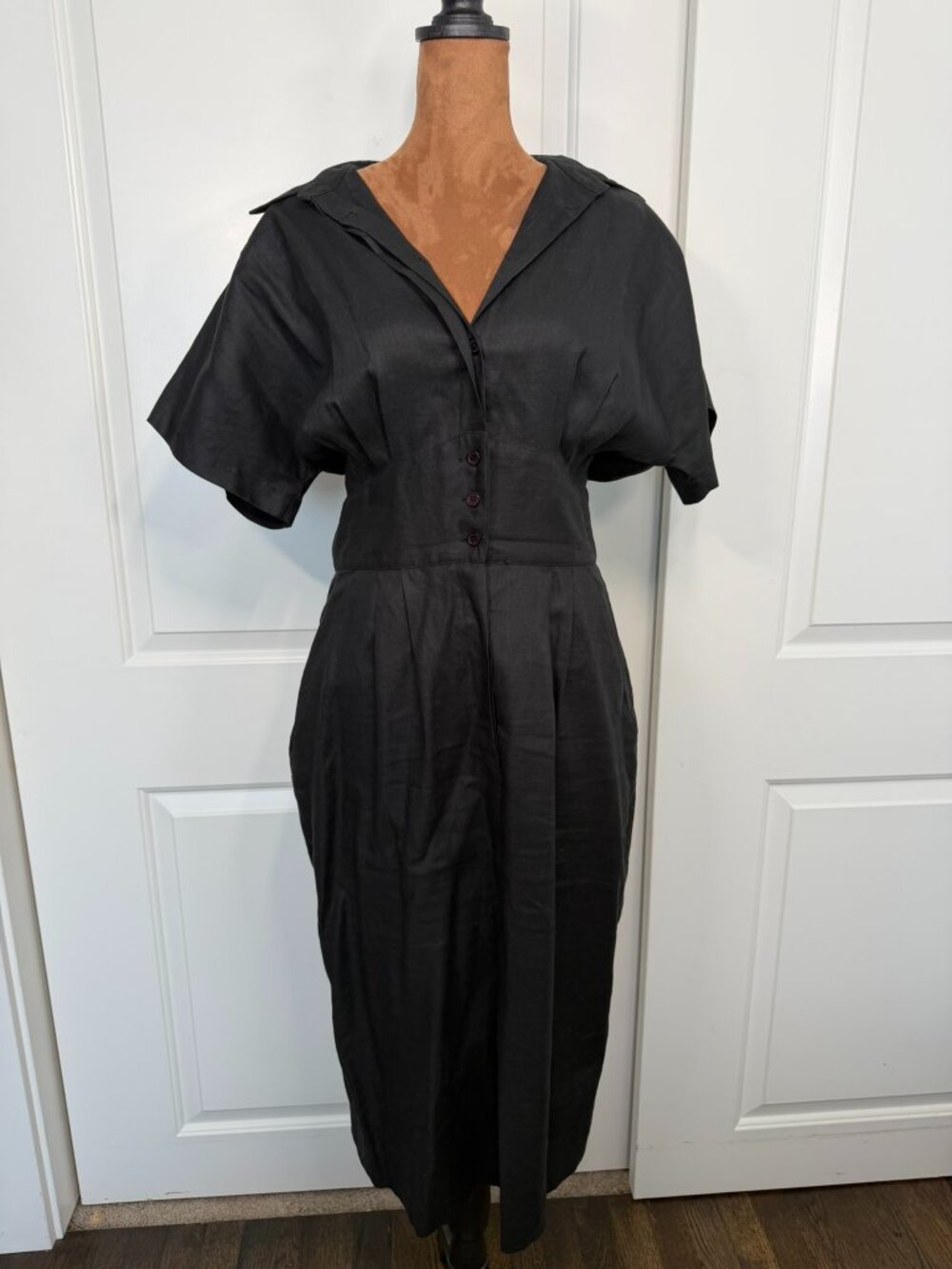 Vintage 1980s Nordstrom Point of View Black Linen Dress Sz 10 - Picture 2 of 15